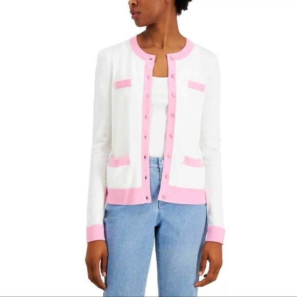 Charter Club Sweaters - Charter Club Cream Pink Preppy Colorblock Cardigan Size Petite Small PS …